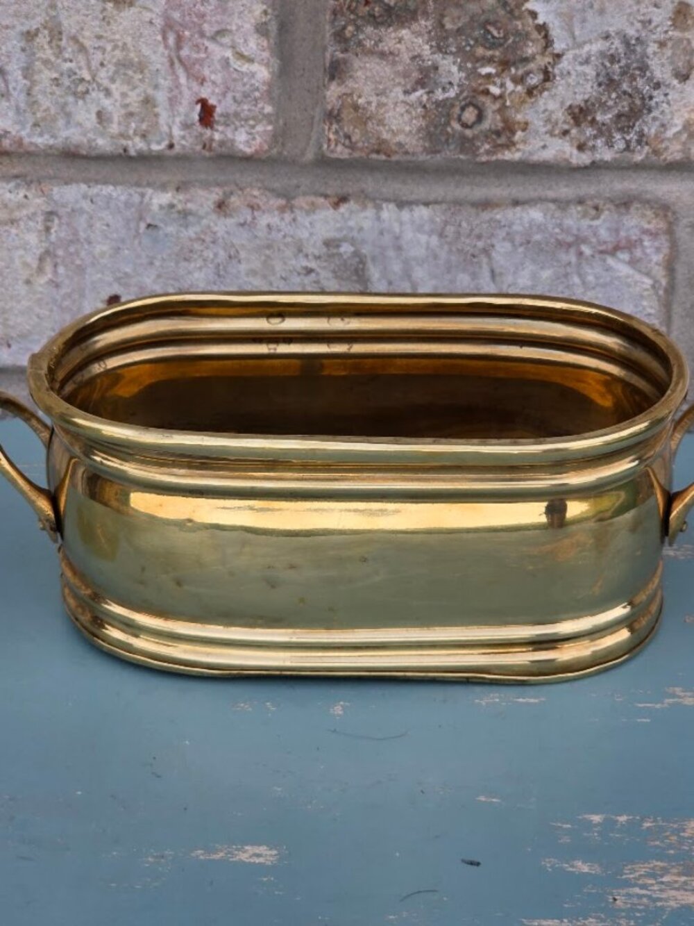 Vintage Solid Brass Oval Planter Cachepot Made in India